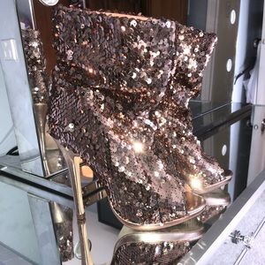 Bronze sequence high heel boots